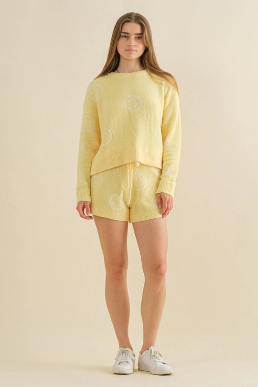 Cozy Sweater Top With Matching Elastic Shorts Set-Set-Blue B-S-LEMON-Urbanheer