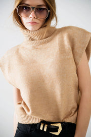 Cozy Turtleneck Sleeveless Sweater in Camel-Sweater-Q2-S-Beige-Urbanheer