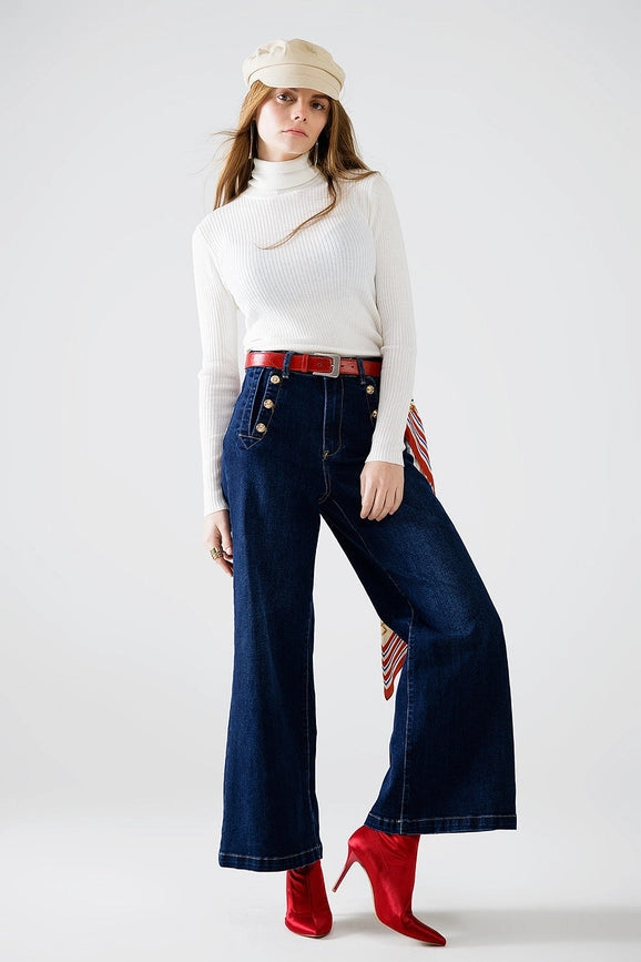 Cream Basic Ribbed Sweater with High Neck-Sweater-Q2-S-White-Urbanheer