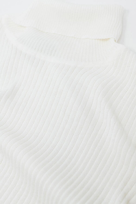 Cream Basic Ribbed Sweater with High Neck-Sweater-Q2-S-White-Urbanheer