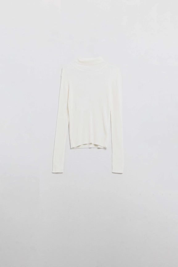 Cream Basic Ribbed Sweater with High Neck-Sweater-Q2-S-White-Urbanheer