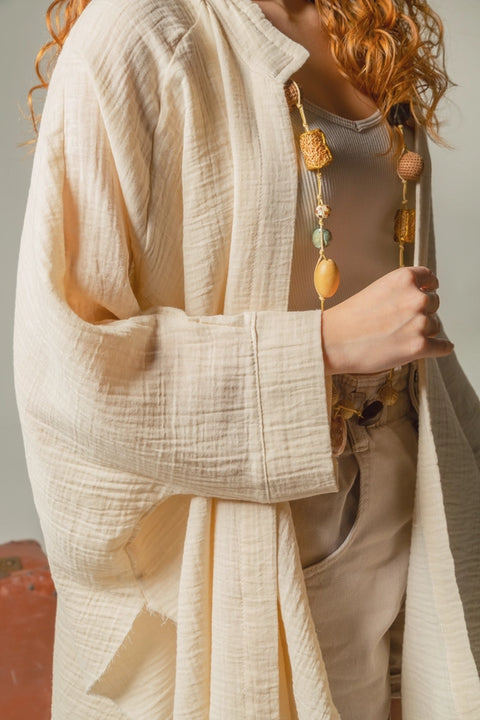 Cream Celestial Evil Eye Muslin Kimono Robe / Poncho-Kimono-Moa-L:29" inch-74cm W:39" inch-100cm-Beige-Urbanheer