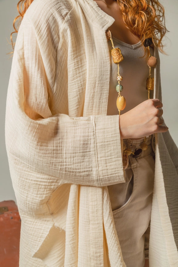 Cream Celestial Evil Eye Muslin Kimono Robe / Poncho-Kimono-Moa-L:29" inch-74cm W:39" inch-100cm-Beige-Urbanheer