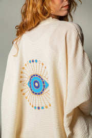 Cream Celestial Evil Eye Muslin Kimono Robe / Poncho-Kimono-Moa-L:29" inch-74cm W:39" inch-100cm-Beige-Urbanheer