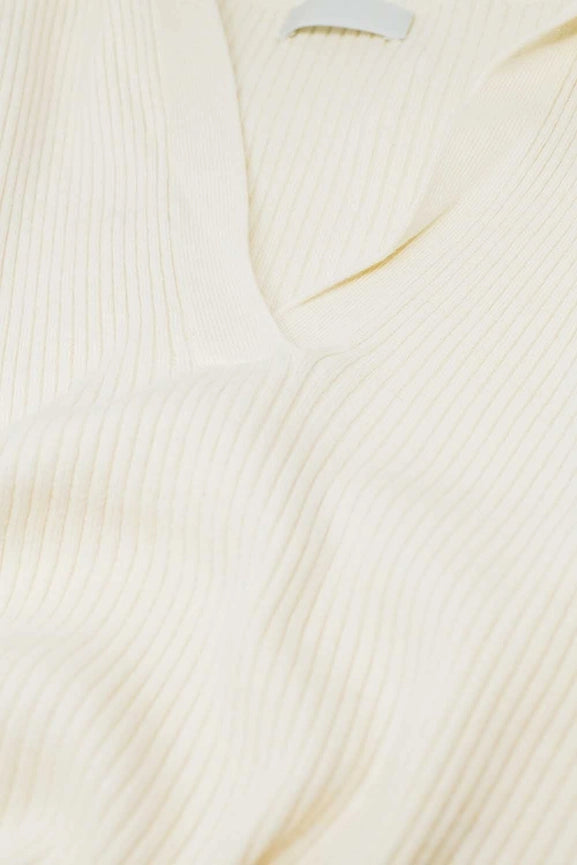 Cream Collared Rib Sweater with Long Sleeves-Sweater-Q2-S-CREAM-Urbanheer