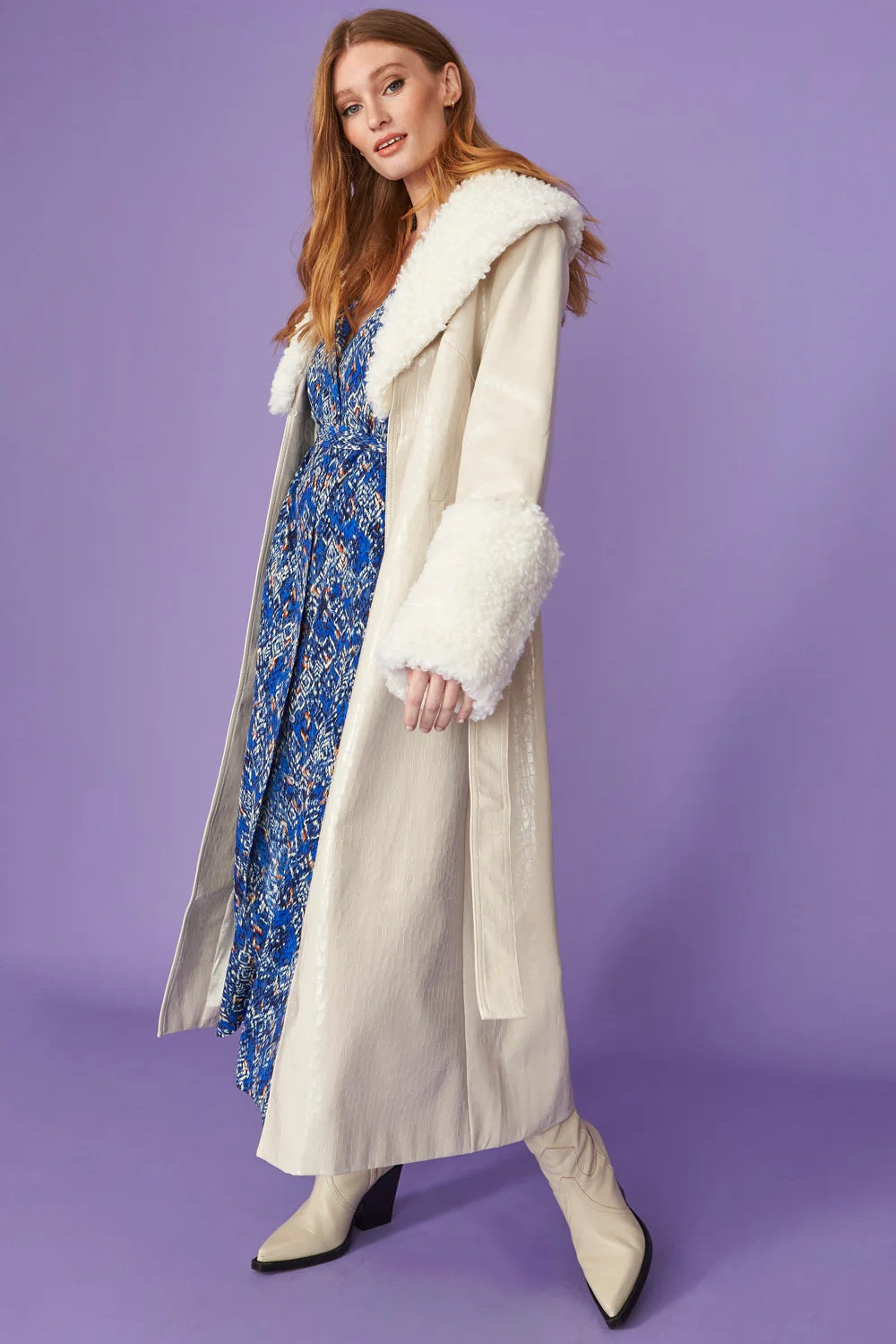 Cream Faux Leather Trench Coat with Detachable Faux Mongolian Collar and Cuffs-Faux Leather Coats-Buy Me Fur Ltd-S-M-Cream-Faux Leather-Urbanheer