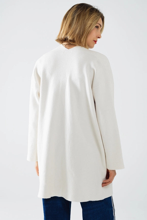 Cream High Quality Knitted Maxi Cardigan with Fur Pockets-Cardigan-Q2-OS-White-Urbanheer