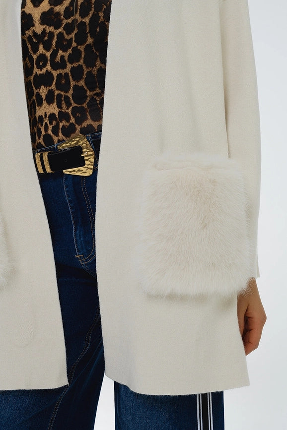 Cream High Quality Knitted Maxi Cardigan with Fur Pockets-Cardigan-Q2-OS-White-Urbanheer