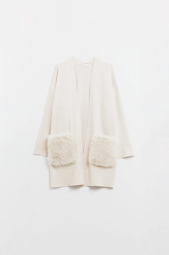 Cream High Quality Knitted Maxi Cardigan with Fur Pockets-Cardigan-Q2-OS-White-Urbanheer