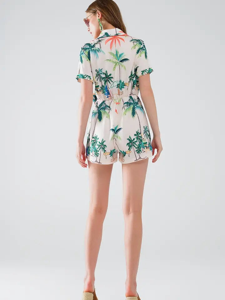 Cream Jumpsuit with Beach Print and Crossed Top-Jumpsuit-Q2-S-Beige-Urbanheer