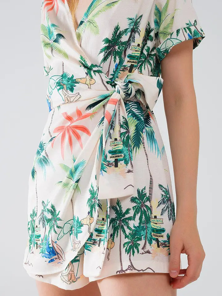 Cream Jumpsuit with Beach Print and Crossed Top-Jumpsuit-Q2-S-Beige-Urbanheer