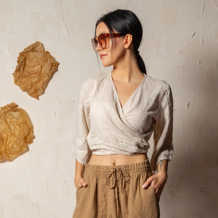 Cream Linen Wrap Crop Top-Top-Moa-Cream-Urbanheer