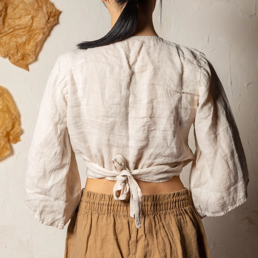 Cream Linen Wrap Crop Top-Top-Moa-Cream-Urbanheer
