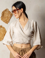 Cream Linen Wrap Crop Top-Top-Moa-Cream-Urbanheer