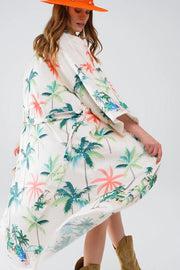Cream Open Kimono with Beach Print in Midi Length-Kimono-Q2-S-Beige-Urbanheer