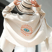 Cream Retro Evil Eye Muslin Kimono Robe / Poncho-Kimono-Moa-L:29" inch-74cm W:39" inch-100cm-Urbanheer