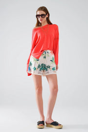 Cream Shorts with Beach Print and Elastic Waist-Shorts-Q2-M-Beige-Urbanheer