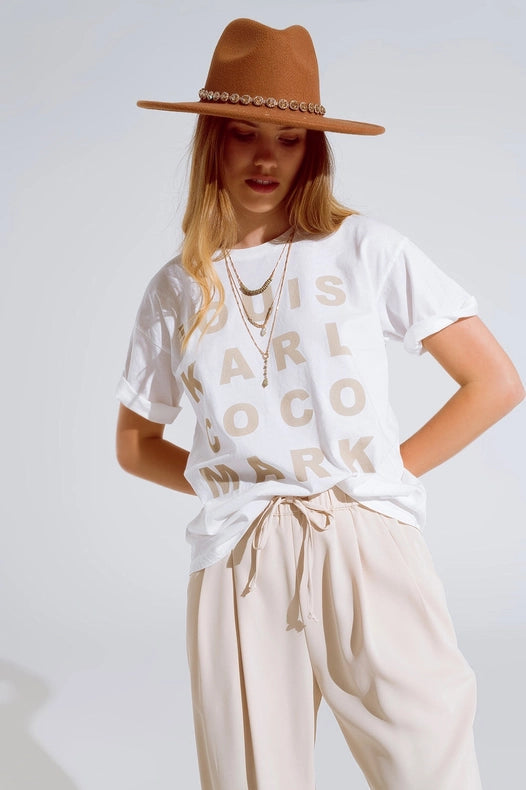 Creme T-Shirt With Famous Names Logos At The Front-T-Shirt-Q2-One Size-White-Urbanheer