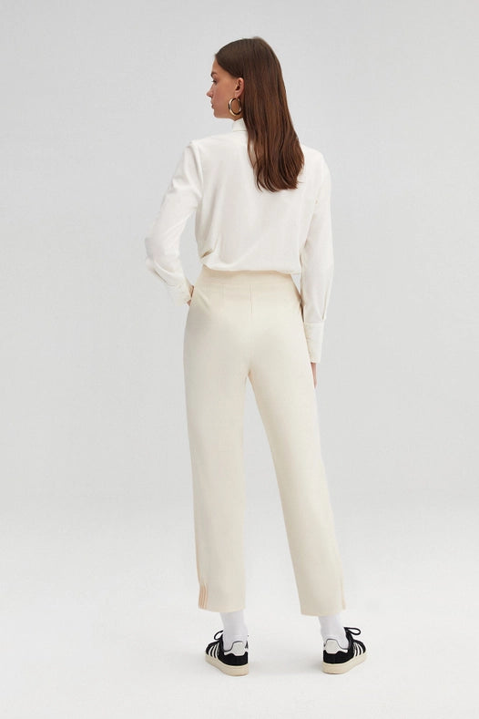 Crepe Trousers Ribbed Cuff-Trousers-Touché-36-Cream-Urbanheer