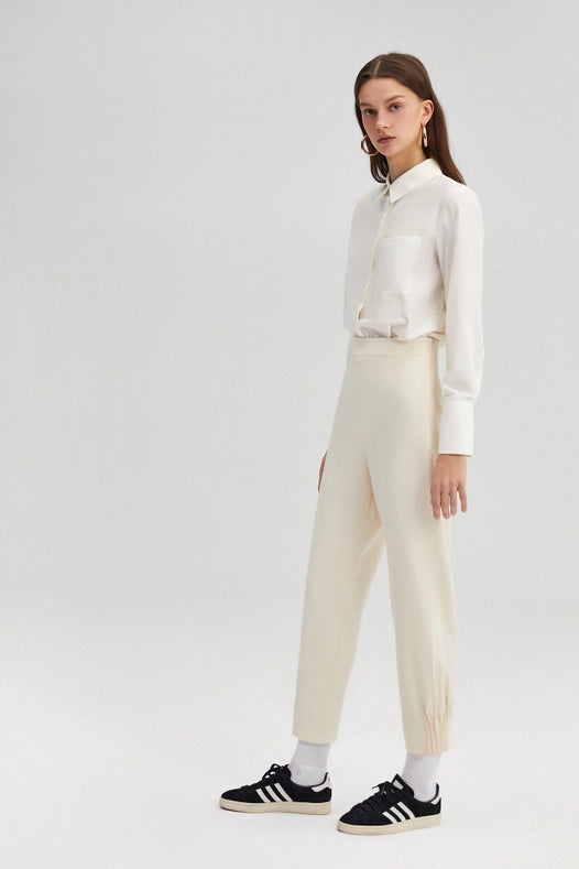 Crepe Trousers Ribbed Cuff-Trousers-Touché-36-Cream-Urbanheer