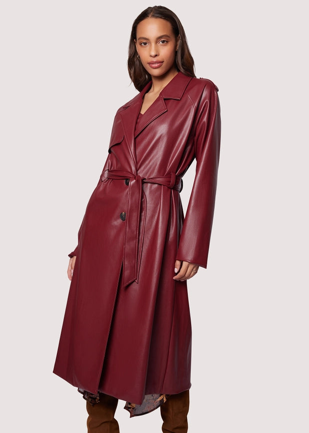 Crimson Holly Trench Coat - Faux Leather Red Wine-Trench Coats-Lost + Wander-XS-MERLOT-Urbanheer