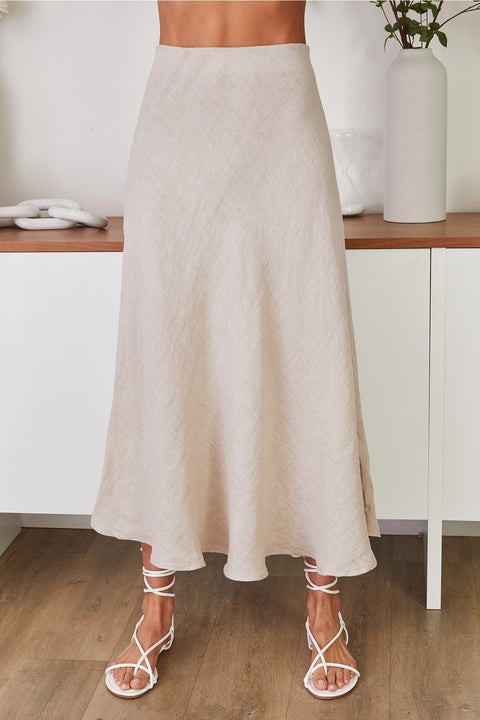 Crinkle Linen Maxi Skirt - Beige