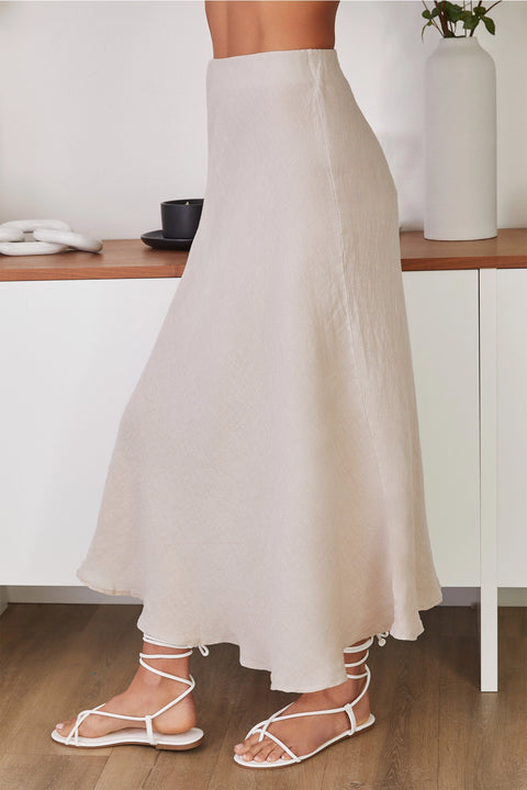 Crinkle Linen Maxi Skirt - Beige