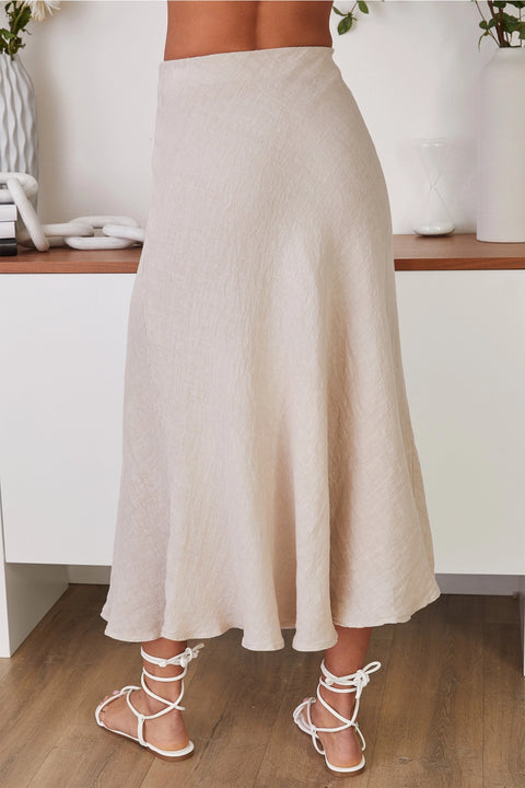 Crinkle Linen Maxi Skirt - Beige