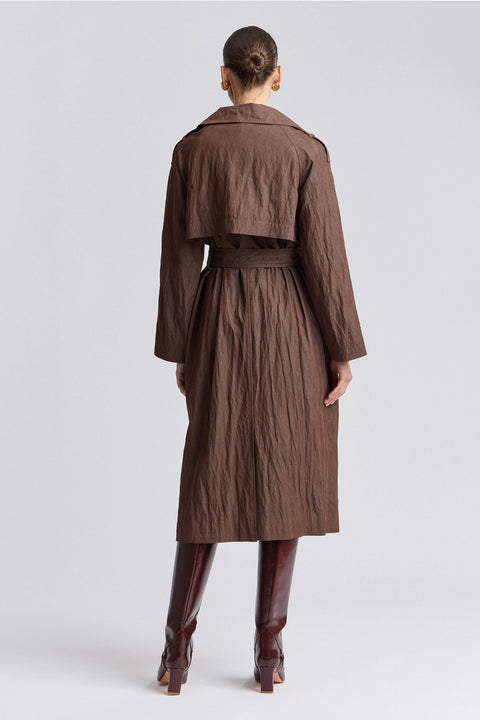 Crinkle Viscose Blend Maxi Trench Coat