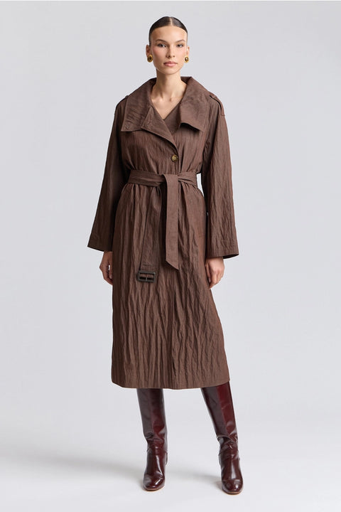 Crinkle Viscose Blend Maxi Trench Coat