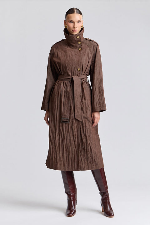 Crinkle Viscose Blend Maxi Trench Coat