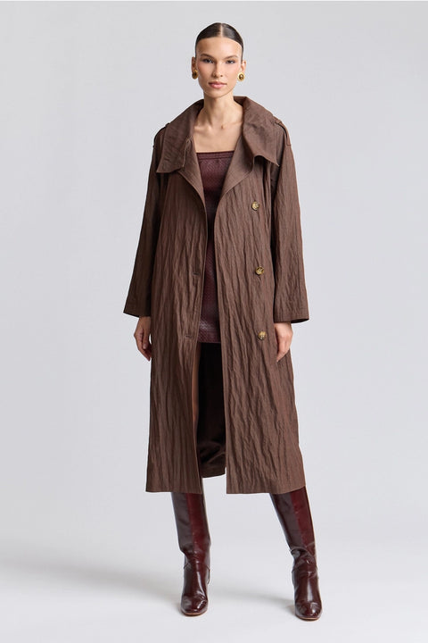 Crinkle Viscose Blend Maxi Trench Coat