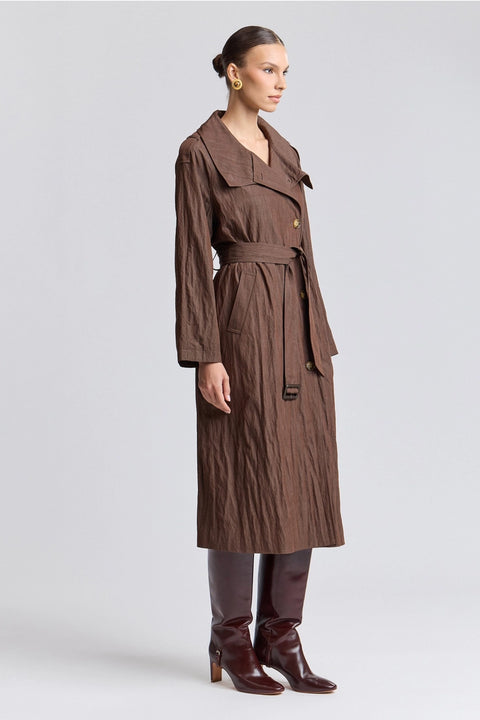 Crinkle Viscose Blend Maxi Trench Coat