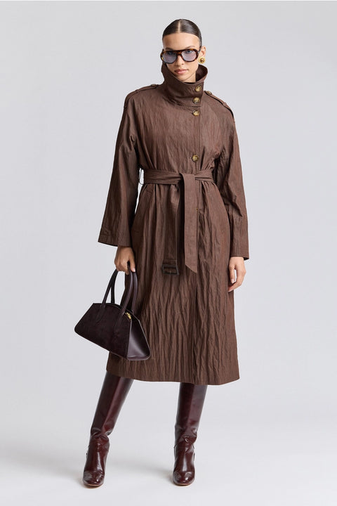Crinkle Viscose Blend Maxi Trench Coat