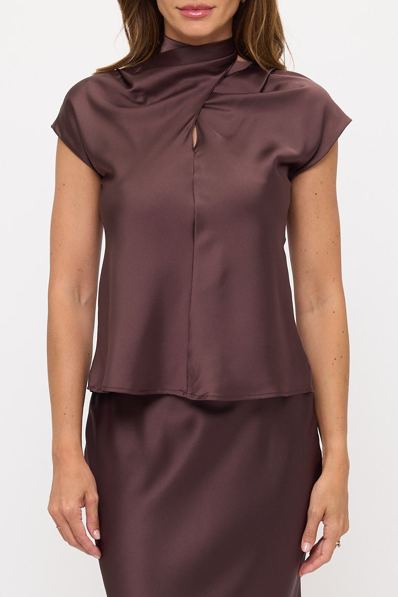 Crisscross Satin Turtle Neck Top-1