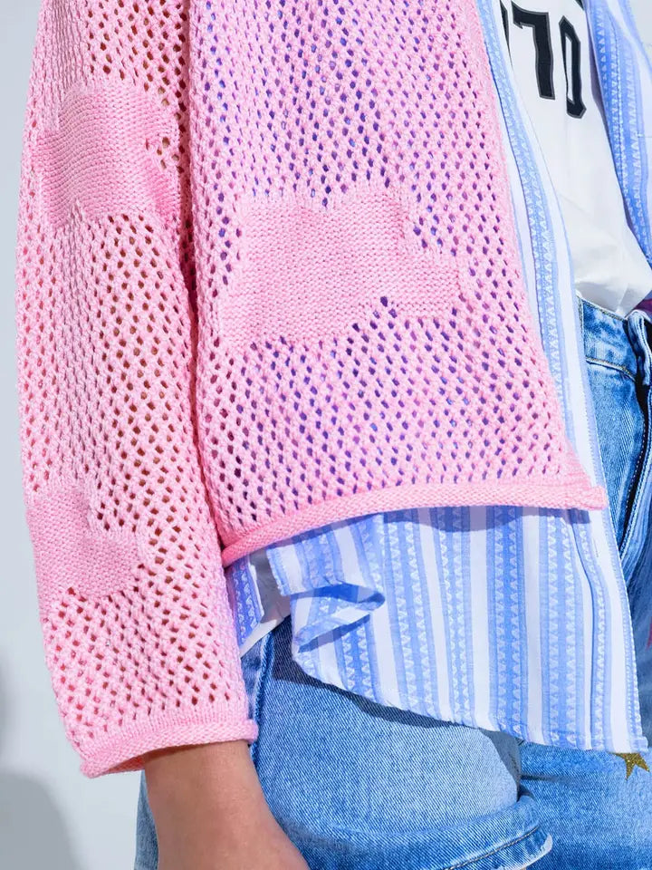 Crochet Cardigan with Knitted Clouds in Pink-Cardigan-Q2-One Size-Pink-Urbanheer