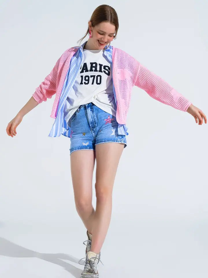 Crochet Cardigan with Knitted Clouds in Pink-Cardigan-Q2-One Size-Pink-Urbanheer