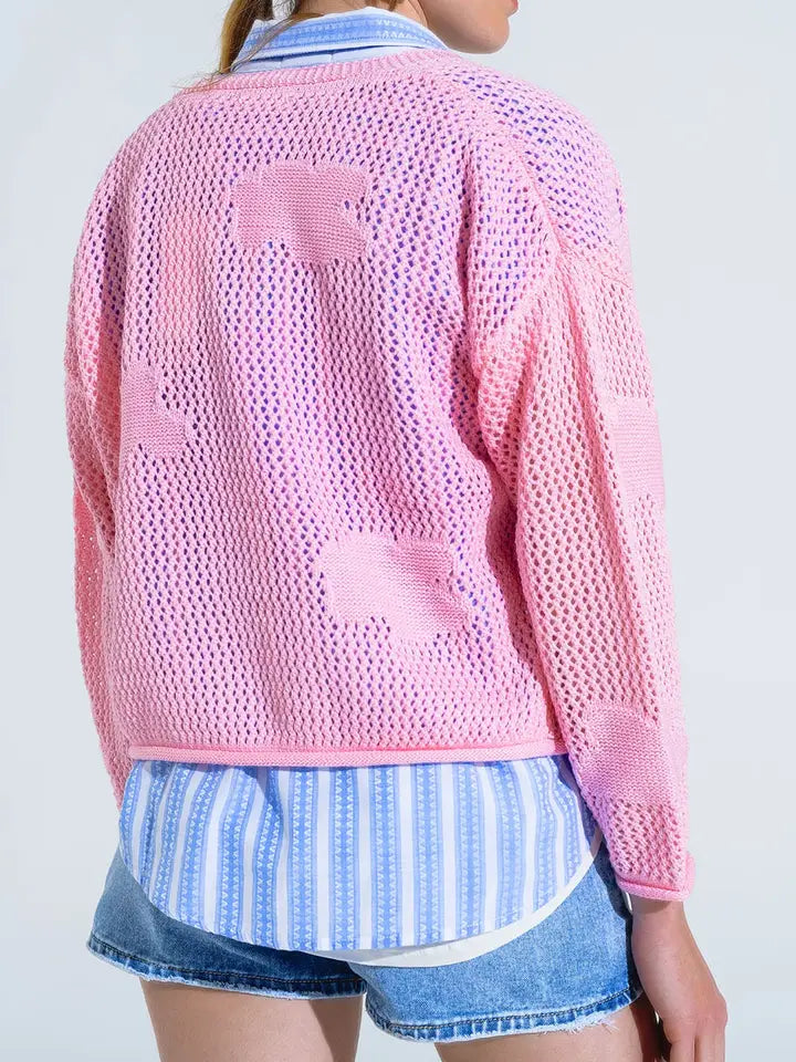 Crochet Cardigan with Knitted Clouds in Pink-Cardigan-Q2-One Size-Pink-Urbanheer