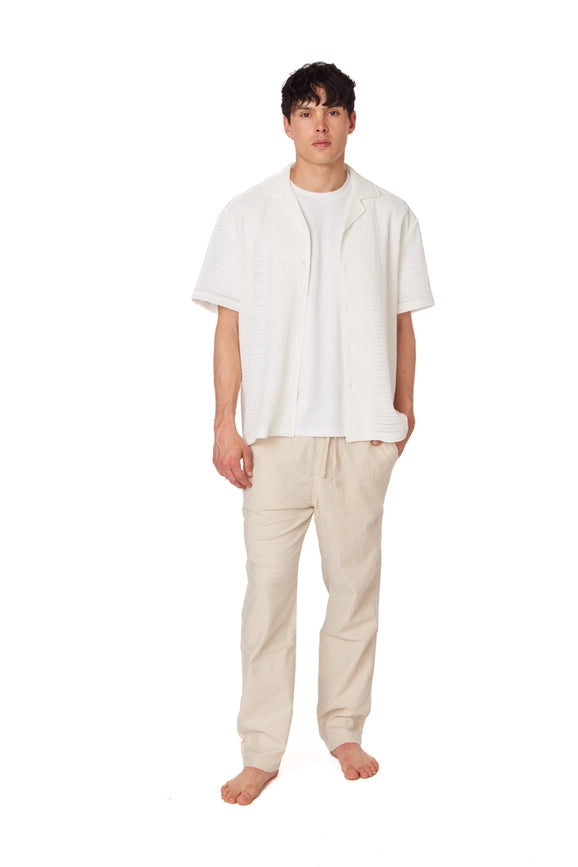 Crochet Embroidered Leaf Short Sleeve Men Shirt-Shirt-Hawk's Bay-XS-Urbanheer