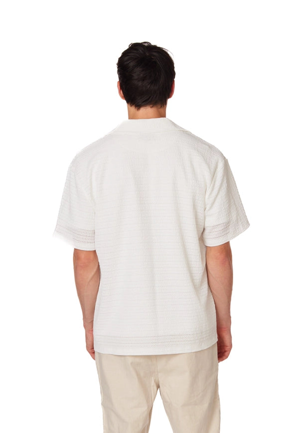 Crochet Embroidered Leaf Short Sleeve Men Shirt-Shirt-Hawk's Bay-XS-Urbanheer