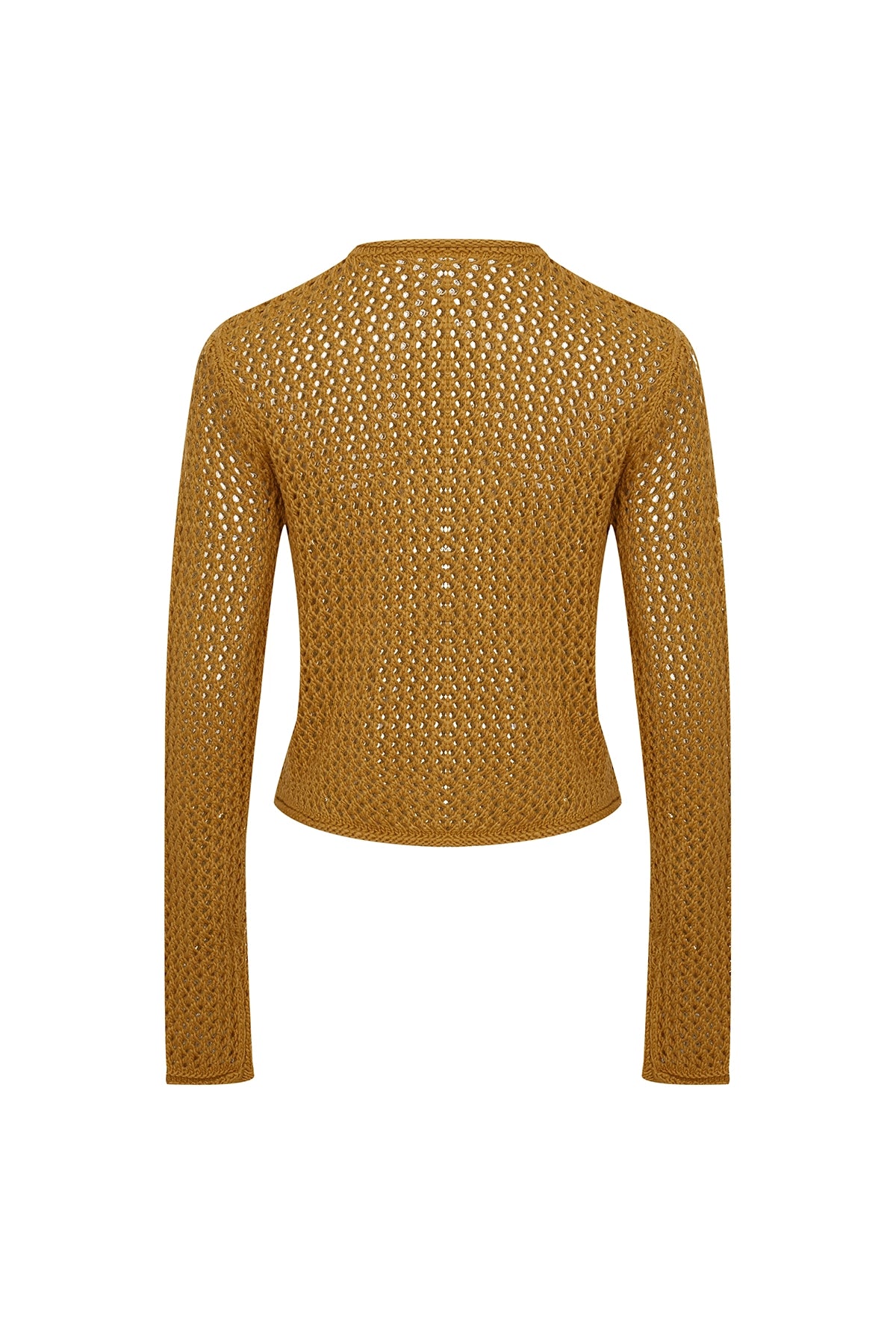 Crochet Knit Cardigan with Pockets in Golden Yellow