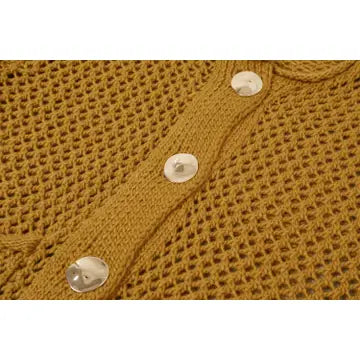 Crochet Knit Cardigan with Pockets in Golden Yellow