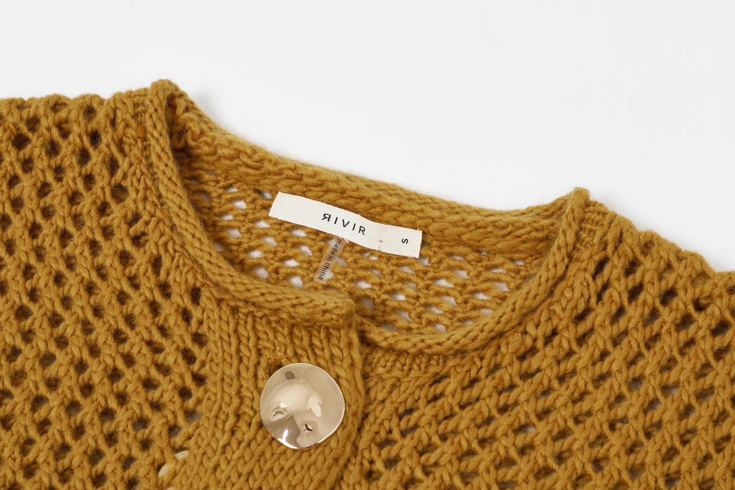 Crochet Knit Cardigan with Pockets in Golden Yellow