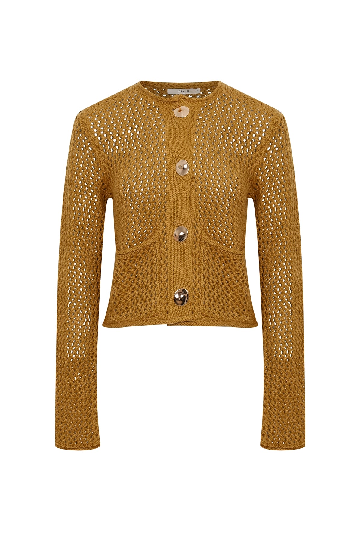 Crochet Knit Cardigan with Pockets in Golden Yellow