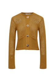 Crochet Knit Cardigan with Pockets in Golden Yellow