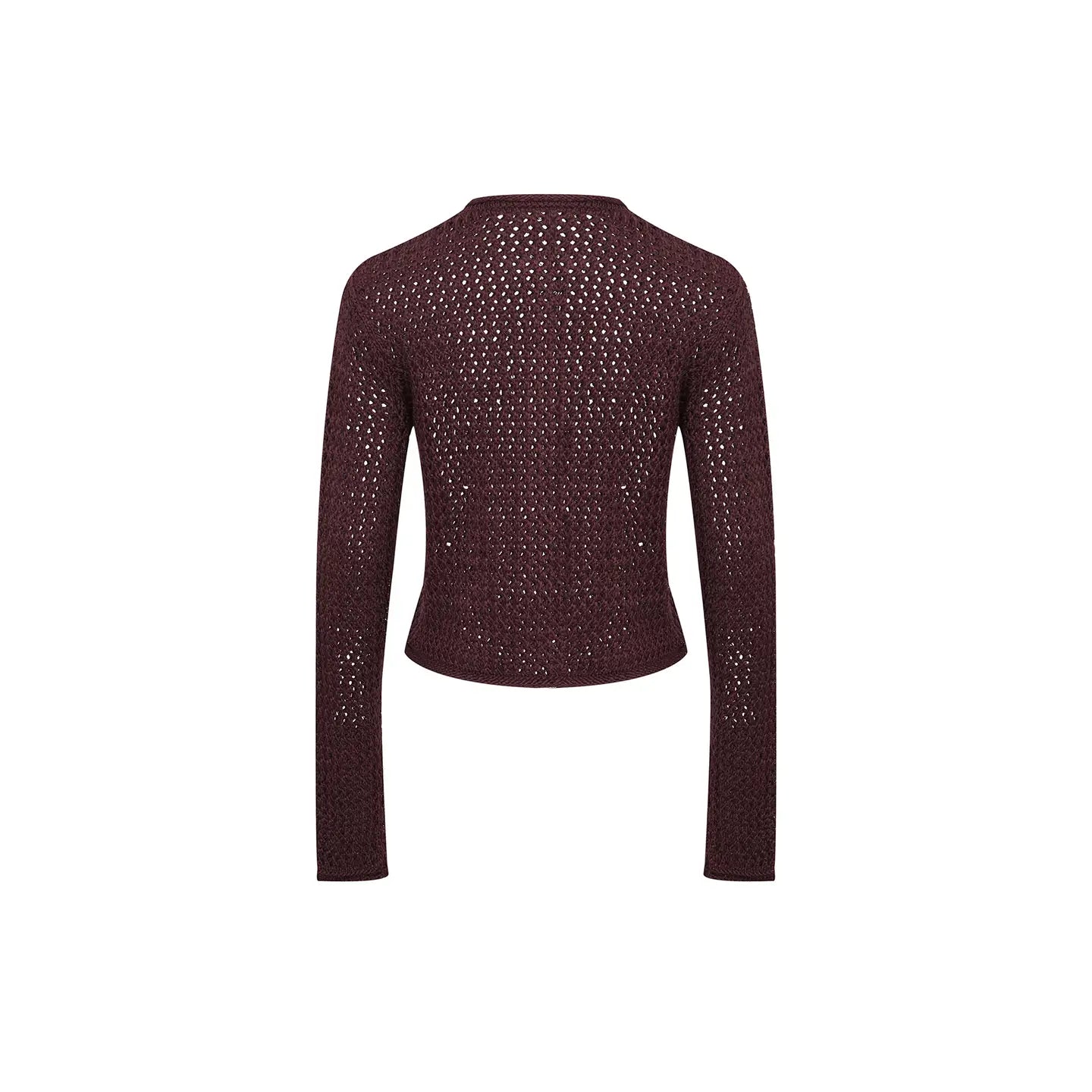 Crochet Knit Cardigan with Pockets in Madder Brown