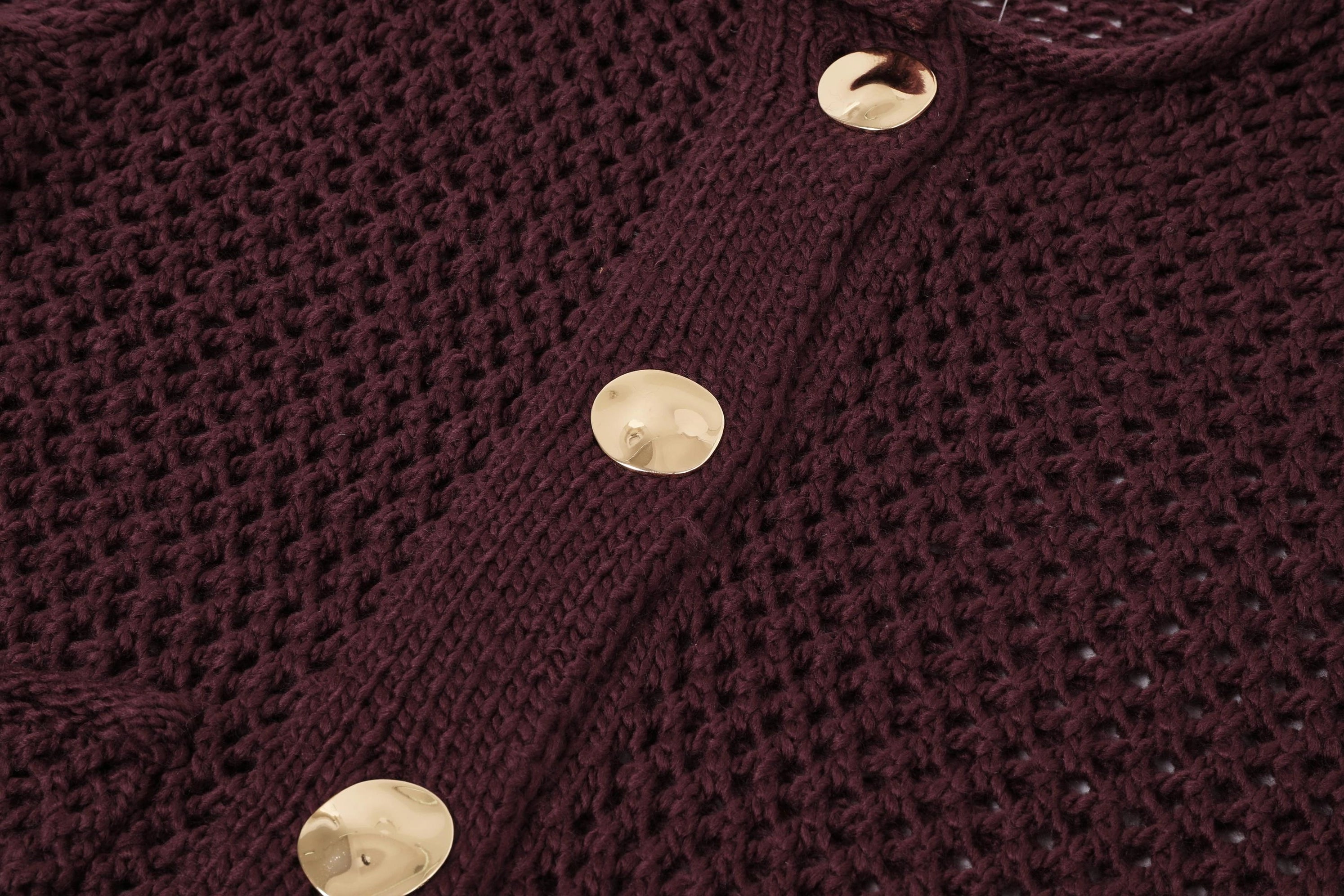 Crochet Knit Cardigan with Pockets in Madder Brown