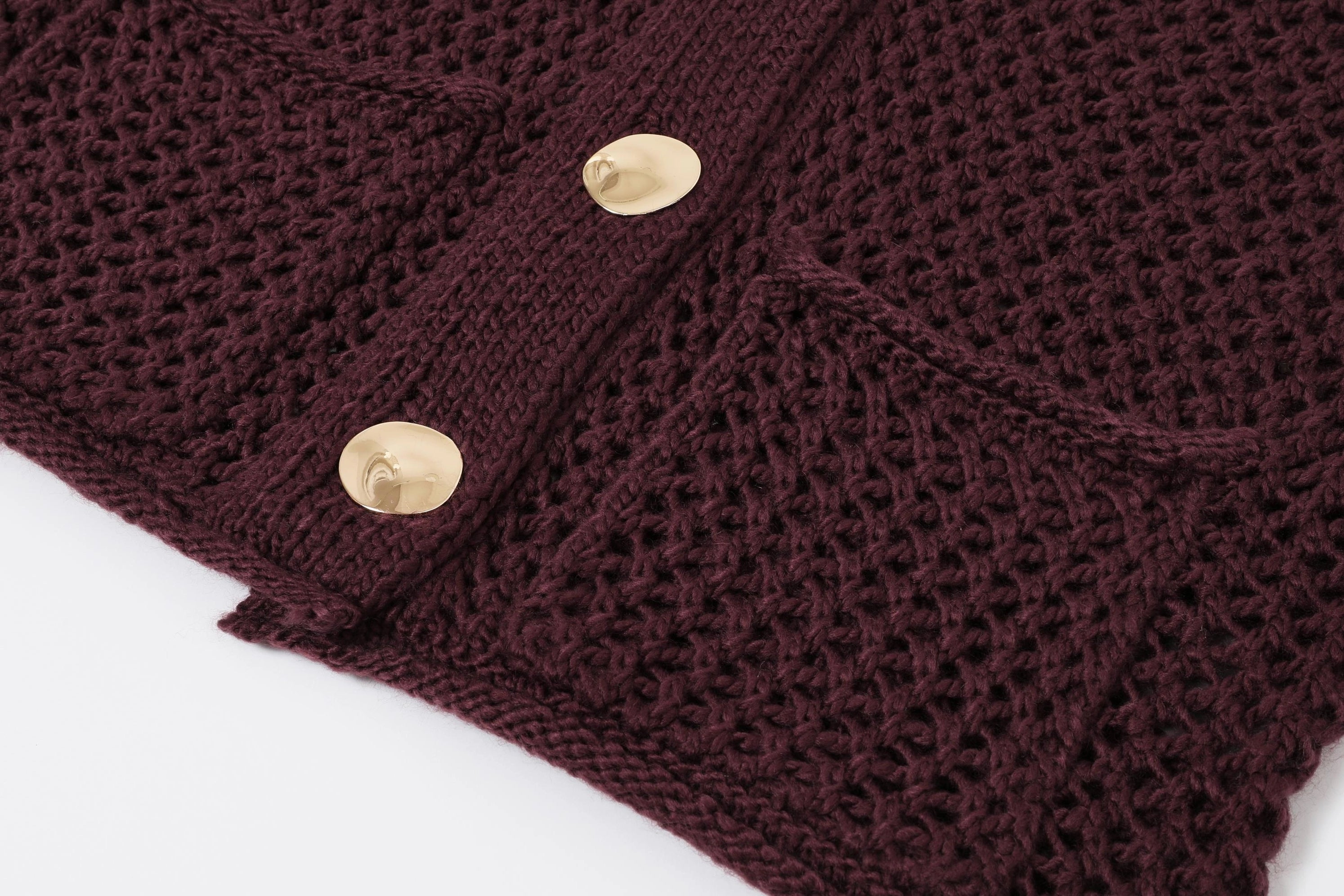 Crochet Knit Cardigan with Pockets in Madder Brown