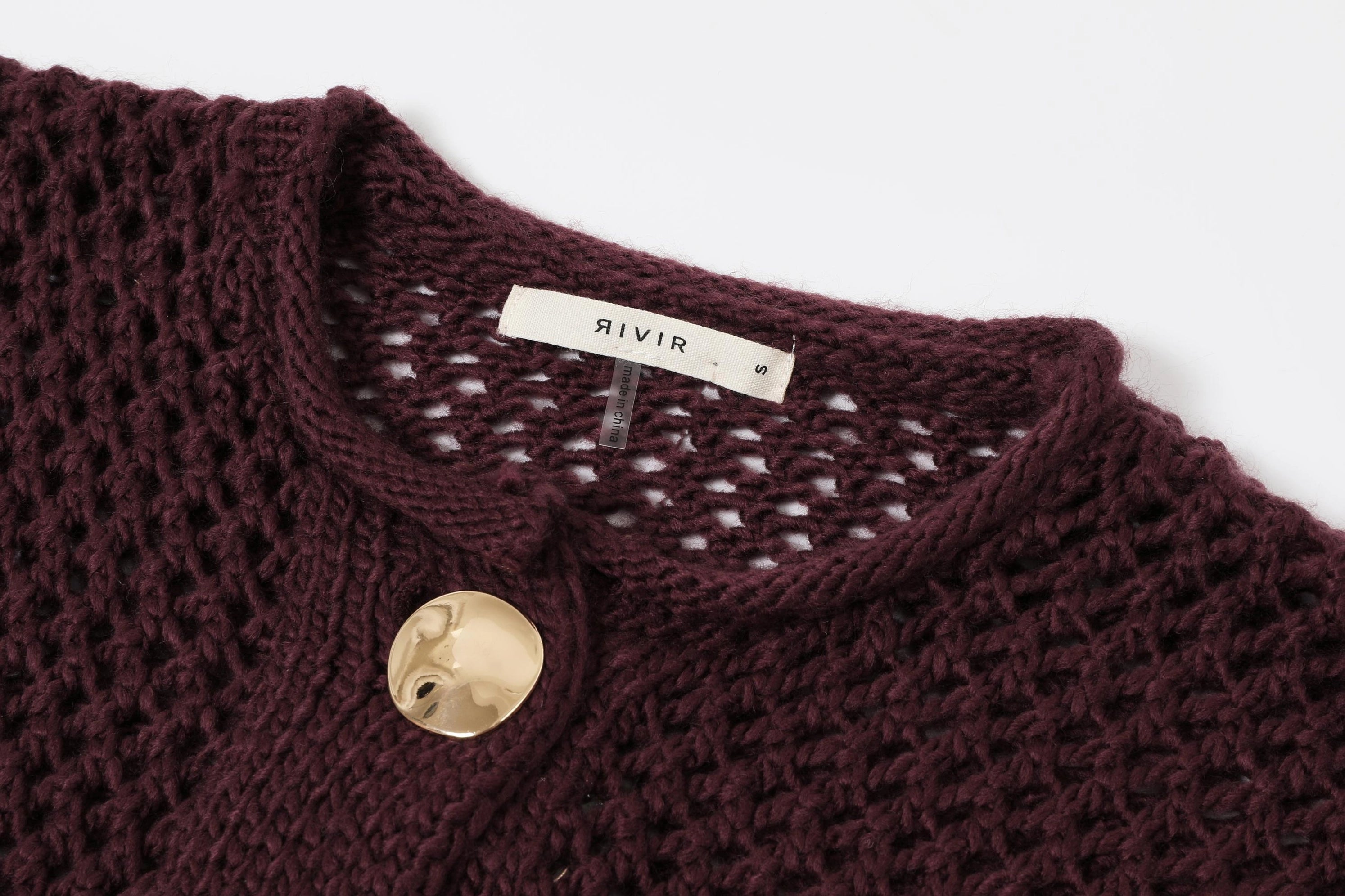 Crochet Knit Cardigan with Pockets in Madder Brown