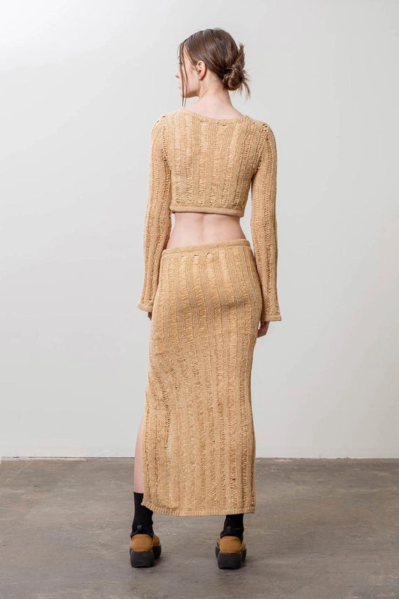 Crochet Knit Midi Skirt-Skirts-Moon River-XS-KHAKI-Urbanheer